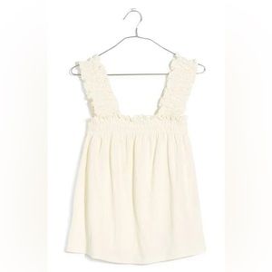 Madewell white Knit Lightspun Ruched-Strap Top with ruffles and slightly smocked